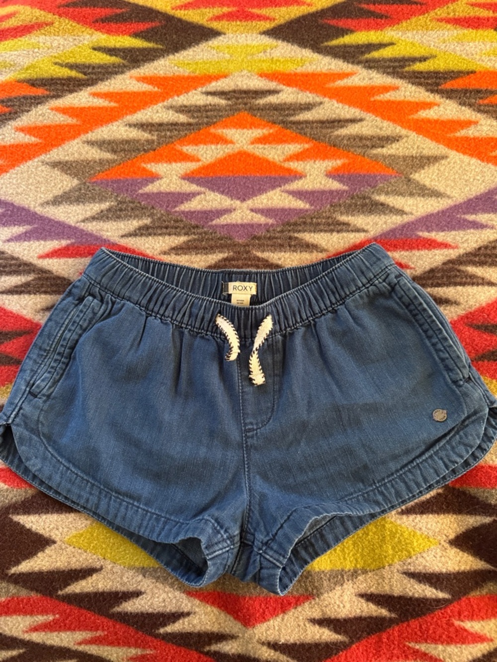Roxy Women's Blue Chambray Shorts with White Drawstring